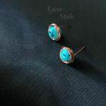 Turquoise Stud Ear Rings Copper Metal Post Ear..