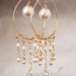 Bridal Chandelier Earrings, Pearl Drop Gold..