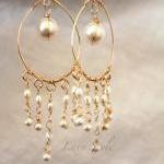 Bridal Chandelier Earrings, Pearl Drop Gold..