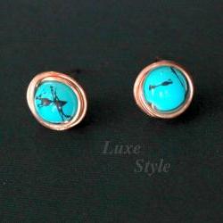 Turquoise stud Ear Rings Copper Metal Post Ear Rings Handmade Jewelry Wire Wrapped Gifts for her Luxe Style