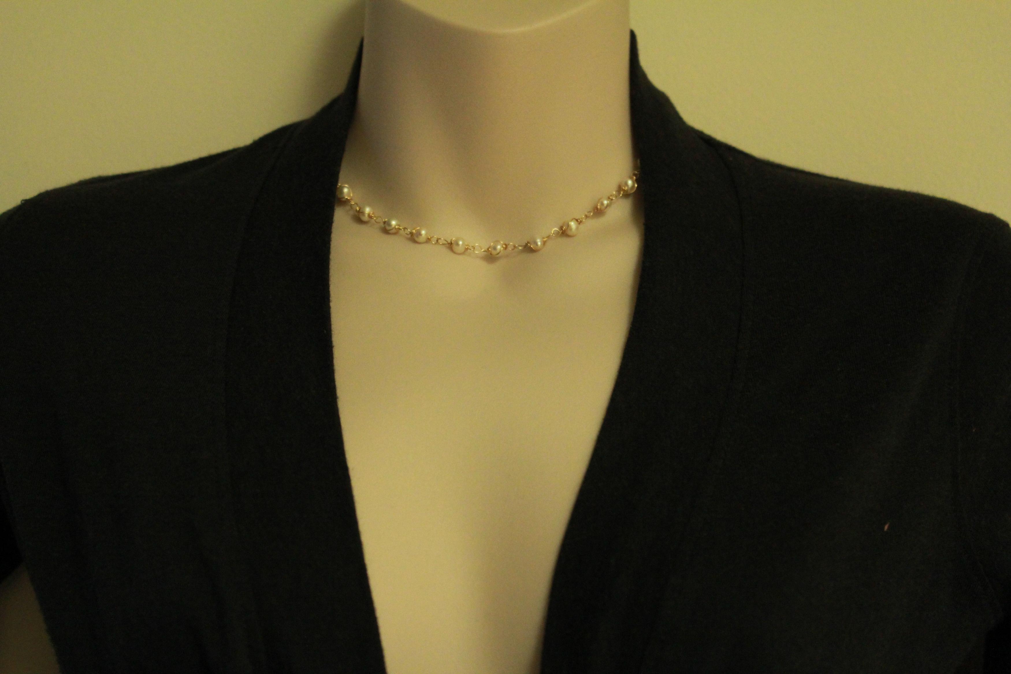Classic Pearl Necklace Gold Filled Wire Wrapped Jewelry Simple Elegant